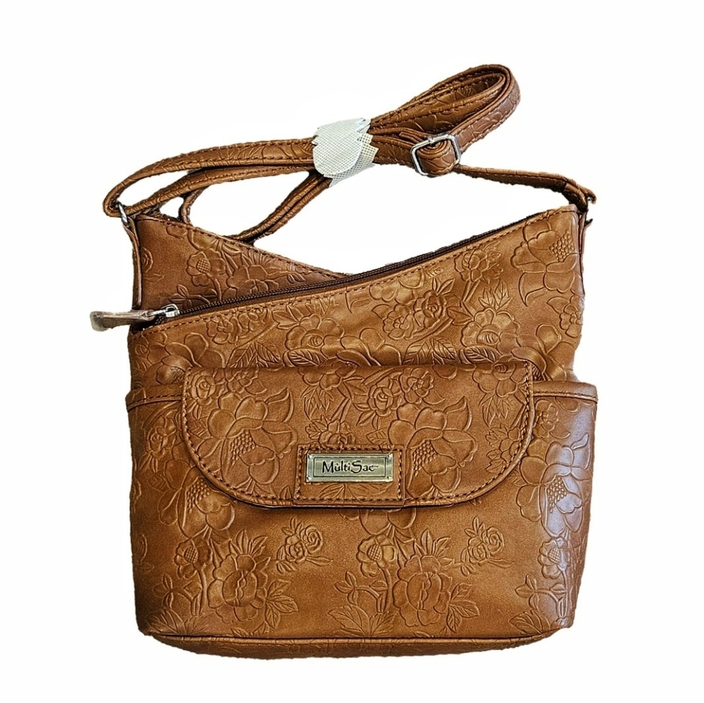 Multi Sac Crossbody Bag - Pecan Deboss Floral Embossed